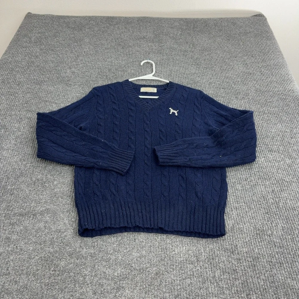 Vintage‎ Braemar Sweater Mens 38 Navy Wool Cable Knit V Neck Dalmatian Preppy